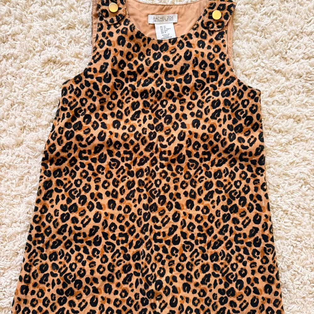 Rachel Zoe Kids Leopard Print Pinafore Dress - Tan & Black